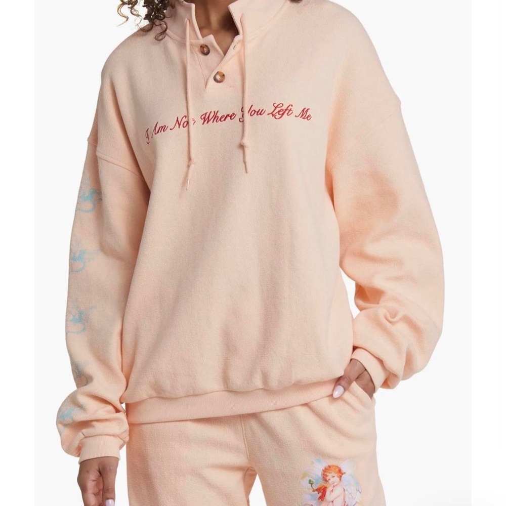 Boys lie I am not where you left me peach Henley pullover sweatshirt